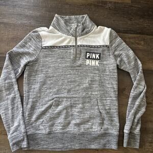 PINK Quarter Zip Sweatshirt Ladies XS Victoria’s Secret Gray